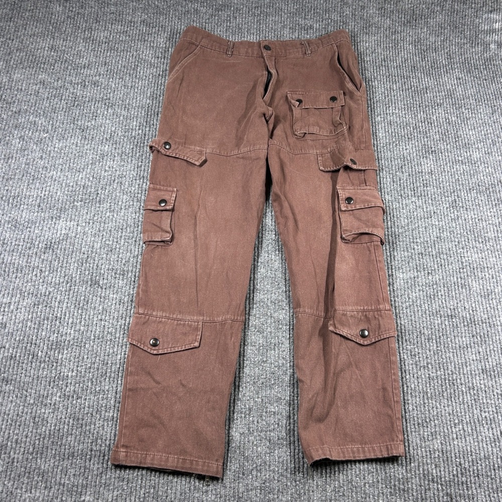 BoohooMAN Pants Mens S Brown Cargo Multi Pocket Zipper Hem Utility Trousers
